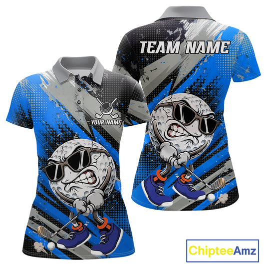 Funny Golfer Womens Golf Polo Shirts Custom Blue And Grey Grunge Golf Team Outfits Golf Gifts NYN3964