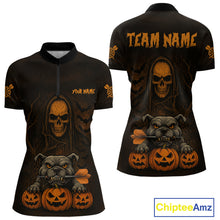 Load image into Gallery viewer, Custom Skeleton Bulldog Dartboard Halloween Orange Dart Women 1/4-Zip Shirt Dart Jerseys NYN1557