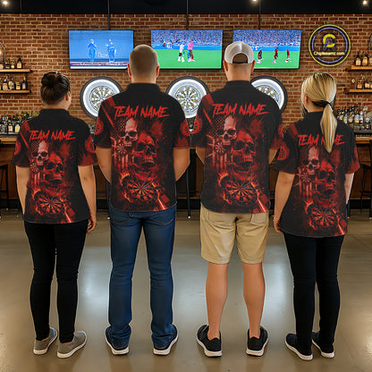 Custom Red Smokes Grunge Skull Men Darts Quarter- Zip Shirt US Flag Skull Dart League Jerseys NYN2123