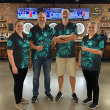 Load image into Gallery viewer, Custom Turquoise Smokes Grunge Skull Men Darts Polo Shirt US Flag Skull Dart League Jerseys NYN2125