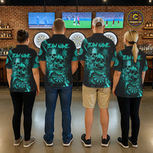 Load image into Gallery viewer, Custom Turquoise Smokes Grunge Skull Men Darts Polo Shirt US Flag Skull Dart League Jerseys NYN2125
