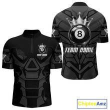 Load image into Gallery viewer, Black And Silver Crown 8 Ball Pool Shirts Custom Men Billiards Balls Polo &amp; Quarter-Zip Attire NYN2397