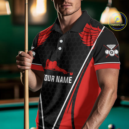 Red Wings 8 Ball Pool Team Shirts Men's Billiard Polo & 1/4-Zip Personalized Billiard Gifts NYN2399