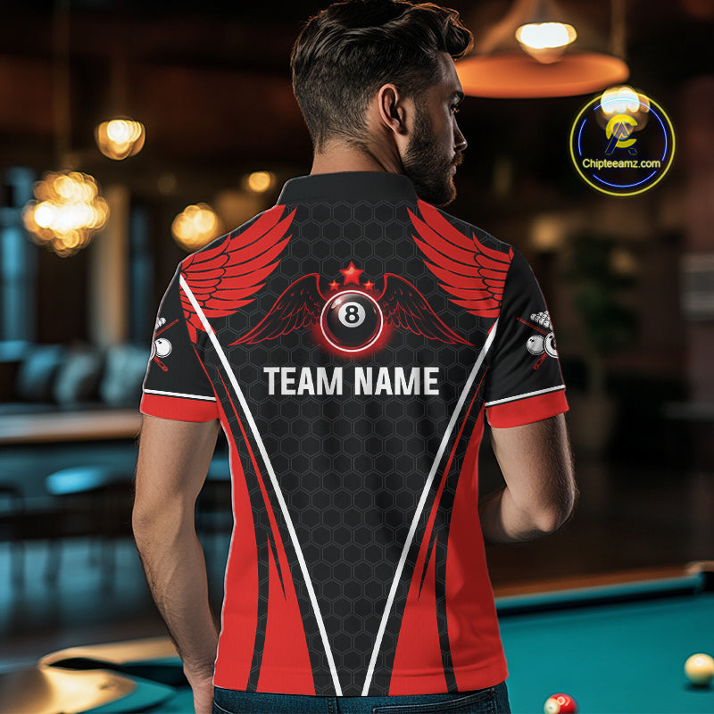 Red Wings 8 Ball Pool Team Shirts Men's Billiard Polo & 1/4-Zip Personalized Billiard Gifts NYN2399