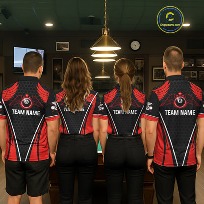 Red Wings 8 Ball Pool Team Shirts Men's Billiard Polo & 1/4-Zip Personalized Billiard Gifts NYN2399
