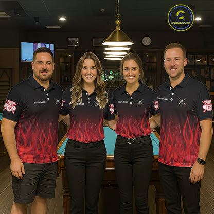 Red Flames 8 Ball Pool Team Shirts Women Billiard Polo & 1/4-Zip Custom Billiard Balls & Cue Gifts NYN2400