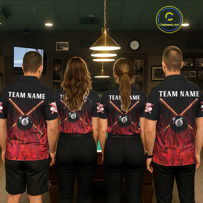 Red Flames 8 Ball Pool Team Shirts Women Billiard Polo & 1/4-Zip Custom Billiard Balls & Cue Gifts NYN2400