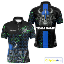 Load image into Gallery viewer, Blue Horned Warrior Skull Men's Dart Shirt - Personalized Name For Darts Jersey NYN0446