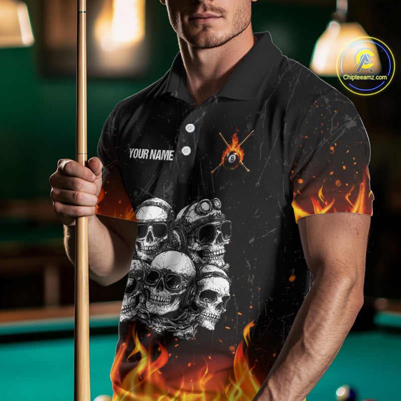 Funny Skulls Flame 8 Ball Men Billiard Team Shirts Custom Pool Ball Billiard Shirt Designs NYN2403