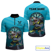 Load image into Gallery viewer, Shark &amp; Dartboard Custom Funny Quarter-Zip Shirt For Men - Darts Team Jersey NYN0706