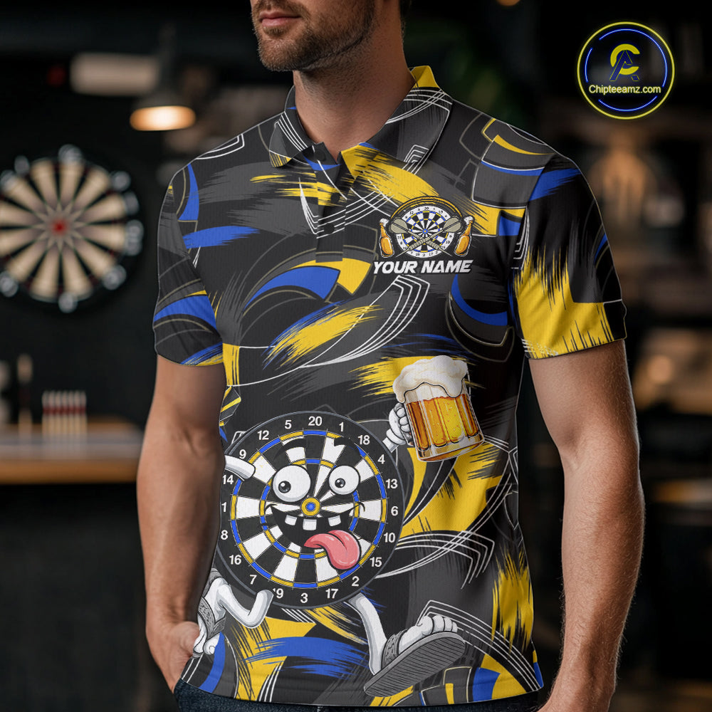 Yellow And Blue Paint Dartboard Funny Beer Darts Team Shirt For Men Custom Darts Polo 1/4-Zip Jersey NYN3988