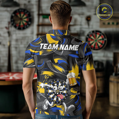 Yellow And Blue Paint Dartboard Funny Beer Darts Team Shirt For Men Custom Darts Polo 1/4-Zip Jersey NYN3988