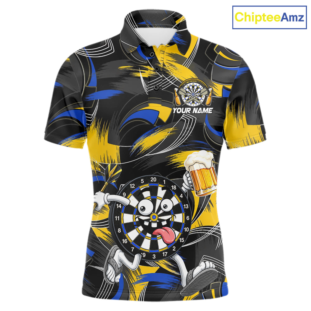 Yellow And Blue Paint Dartboard Funny Beer Darts Team Shirt For Men Custom Darts Polo 1/4-Zip Jersey NYN3988