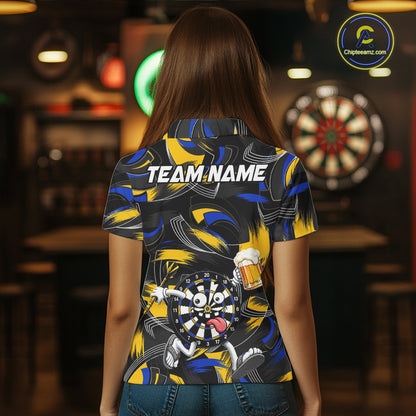 Yellow And Blue Paint Dartboard Funny Beer Darts Team Shirt For Women Custom Darts Polo 1/4-Zip Jersey NYN3988