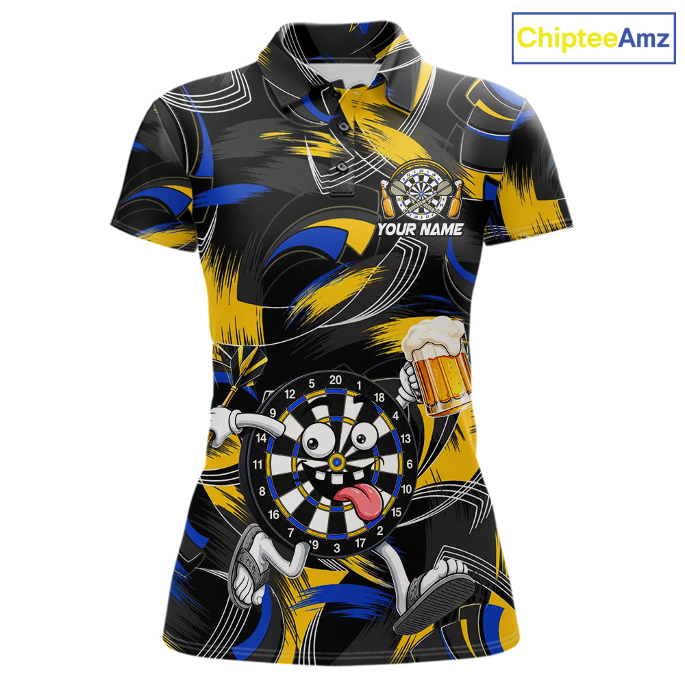 Yellow And Blue Paint Dartboard Funny Beer Darts Team Shirt For Women Custom Darts Polo 1/4-Zip Jersey NYN3988