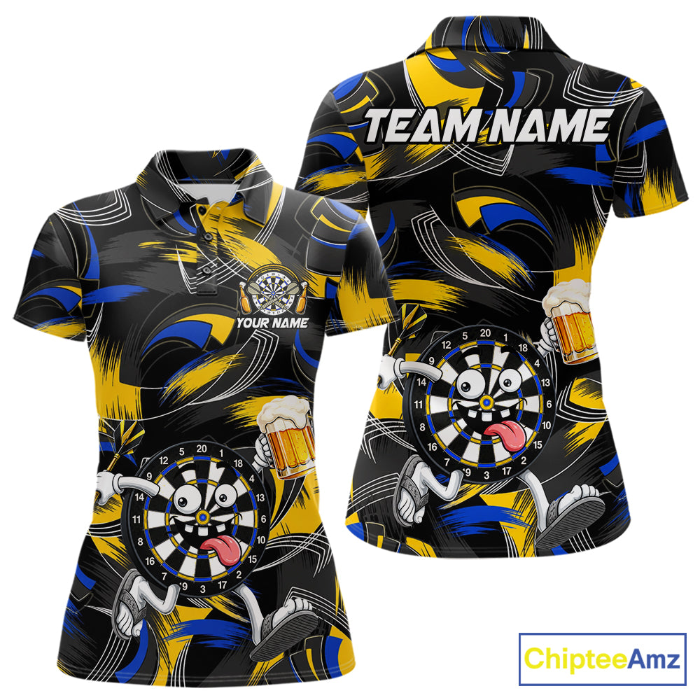 Yellow And Blue Paint Dartboard Funny Beer Darts Team Shirt For Women Custom Darts Polo 1/4-Zip Jersey NYN3988
