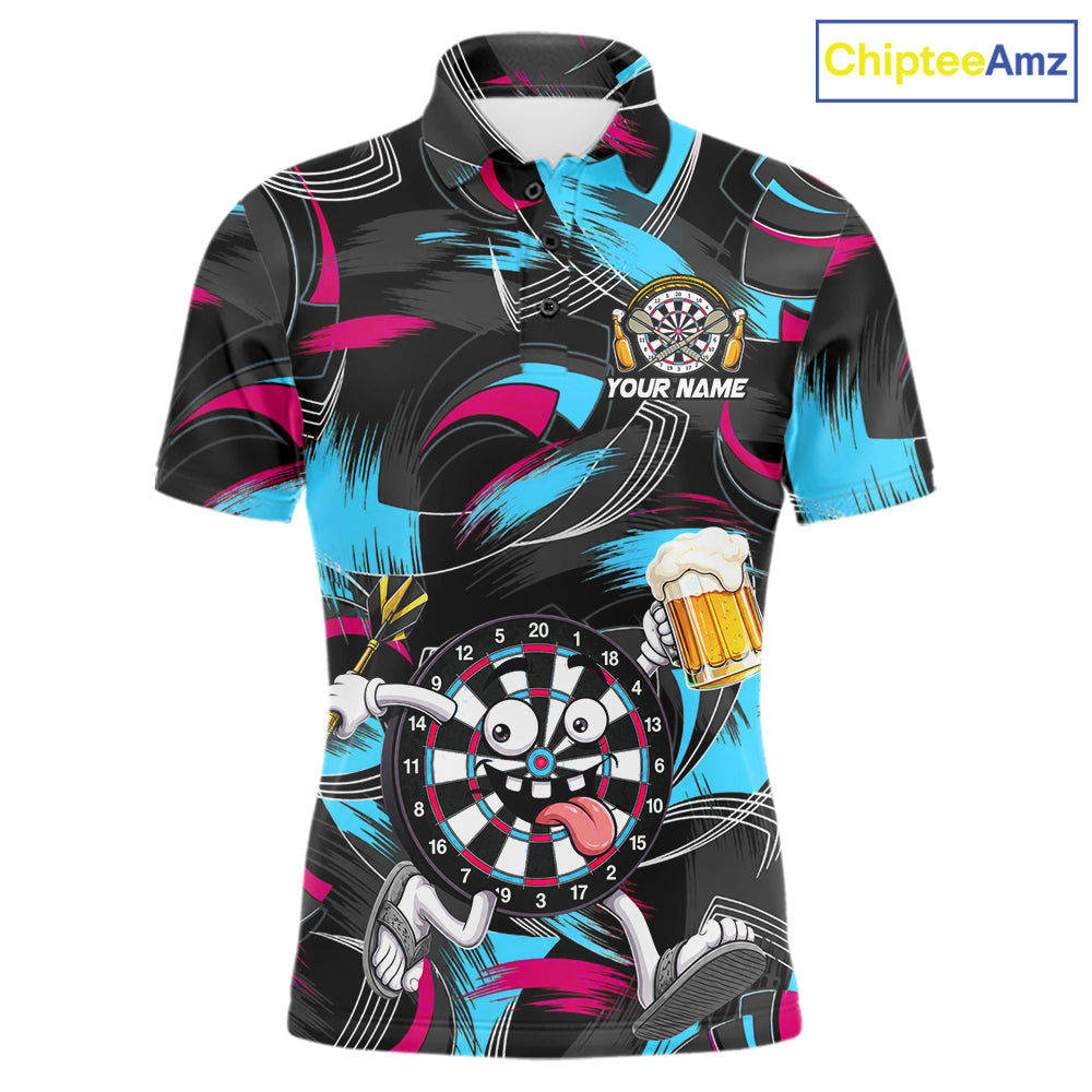Pink And Teal Paint Dartboard Funny Beer Darts Team Shirt For Men Custom Darts Polo 1/4-Zip Jersey NYN3989