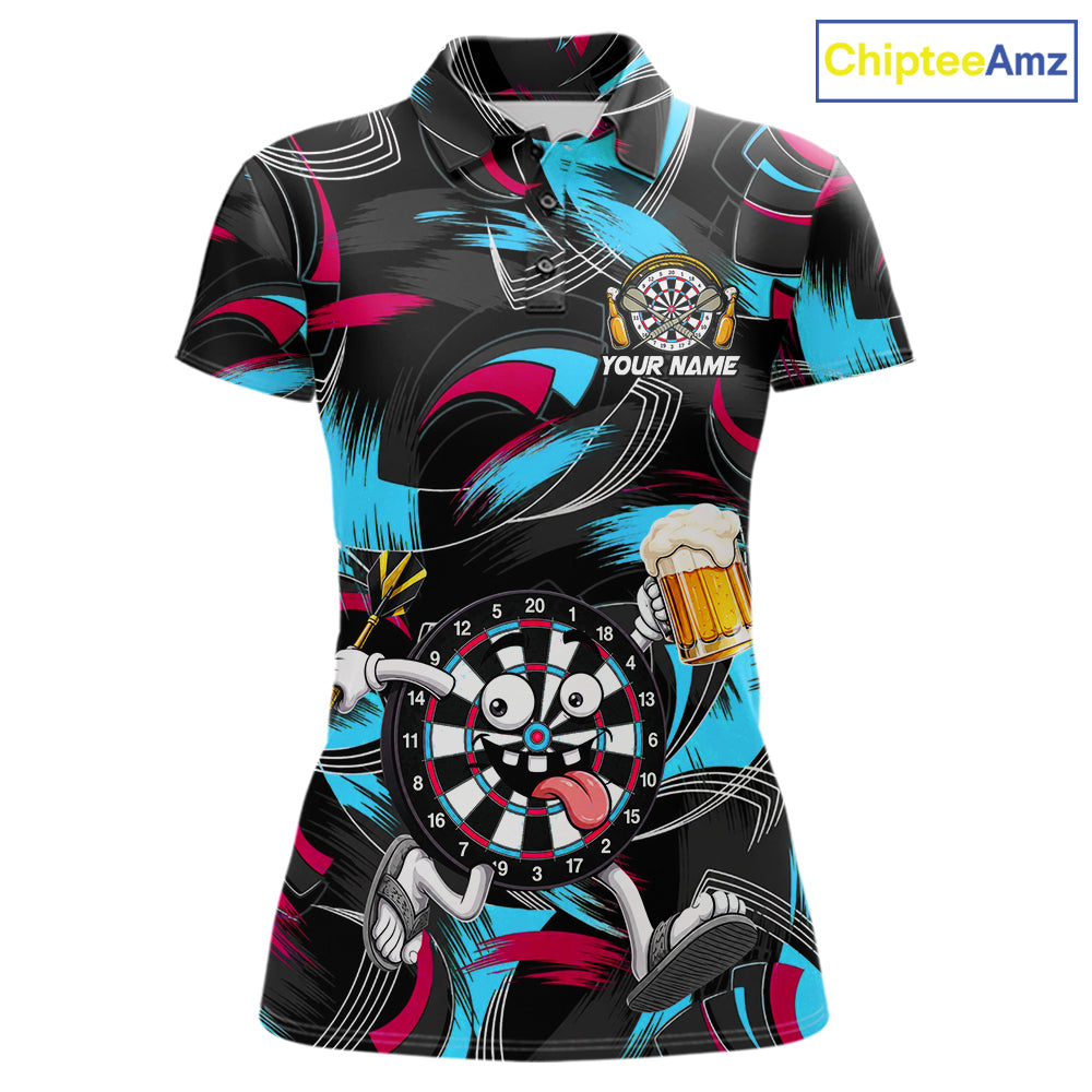 Pink And Teal Paint Dartboard Funny Beer Darts Team Shirt For Women Custom Darts Polo 1/4-Zip Jersey NYN3989