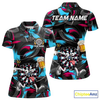 Pink And Teal Paint Dartboard Funny Beer Darts Team Shirt For Women Custom Darts Polo 1/4-Zip Jersey NYN3989