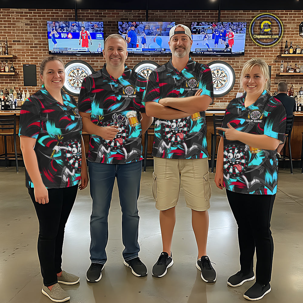 Pink And Teal Paint Dartboard Funny Beer Darts Team Shirt For Women Custom Darts Polo 1/4-Zip Jersey NYN3989