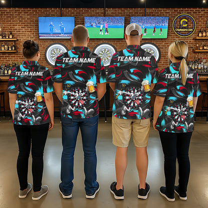 Pink And Teal Paint Dartboard Funny Beer Darts Team Shirt For Women Custom Darts Polo 1/4-Zip Jersey NYN3989
