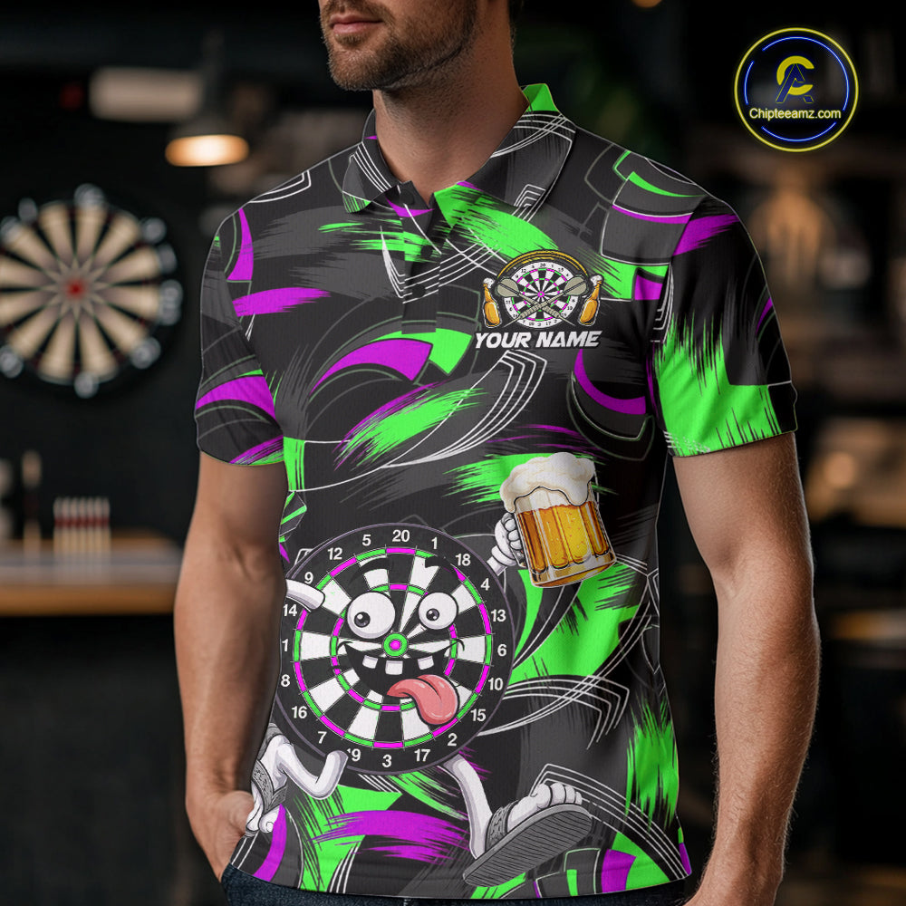 Purple And Green Paint Dartboard Funny Beer Darts Team Shirt For Men Custom Darts Polo 1/4-Zip Jersey NYN3990