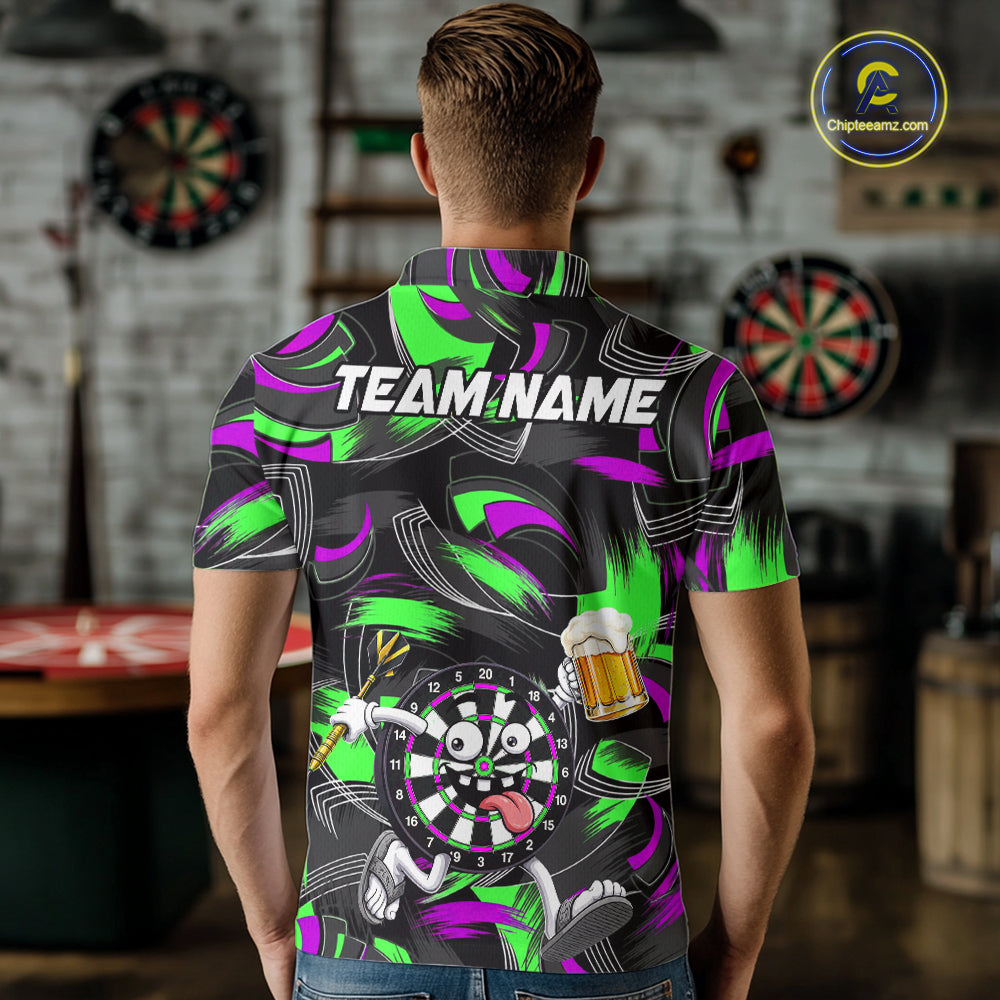 Purple And Green Paint Dartboard Funny Beer Darts Team Shirt For Women Custom Darts Polo 1/4-Zip Jersey NYN3990