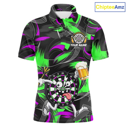 Purple And Green Paint Dartboard Funny Beer Darts Team Shirt For Men Custom Darts Polo 1/4-Zip Jersey NYN3990
