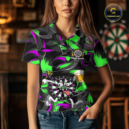Purple And Green Paint Dartboard Funny Beer Darts Team Shirt For Women Custom Darts Polo 1/4-Zip Jersey NYN3990