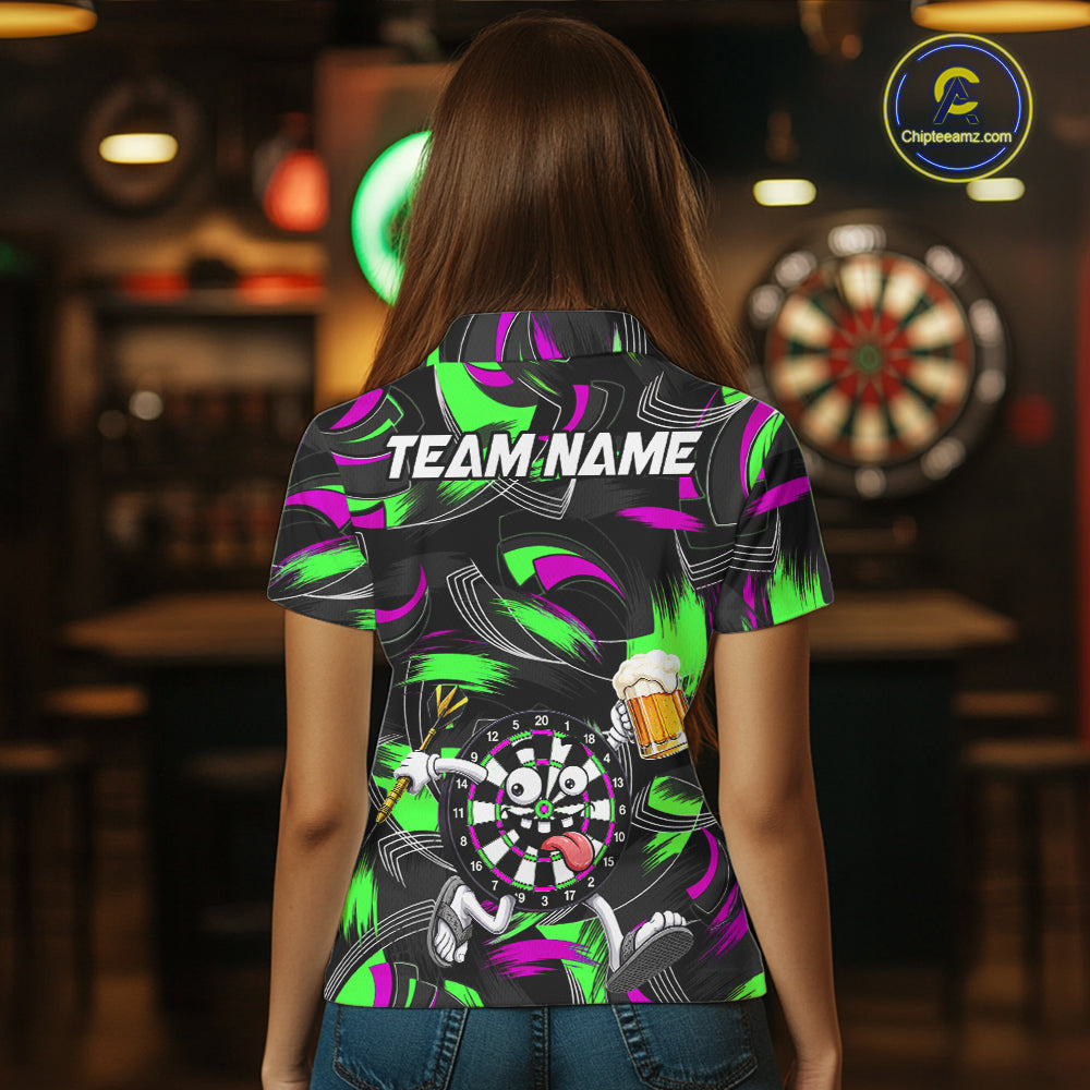 Purple And Green Paint Dartboard Funny Beer Darts Team Shirt For Women Custom Darts Polo 1/4-Zip Jersey NYN3990