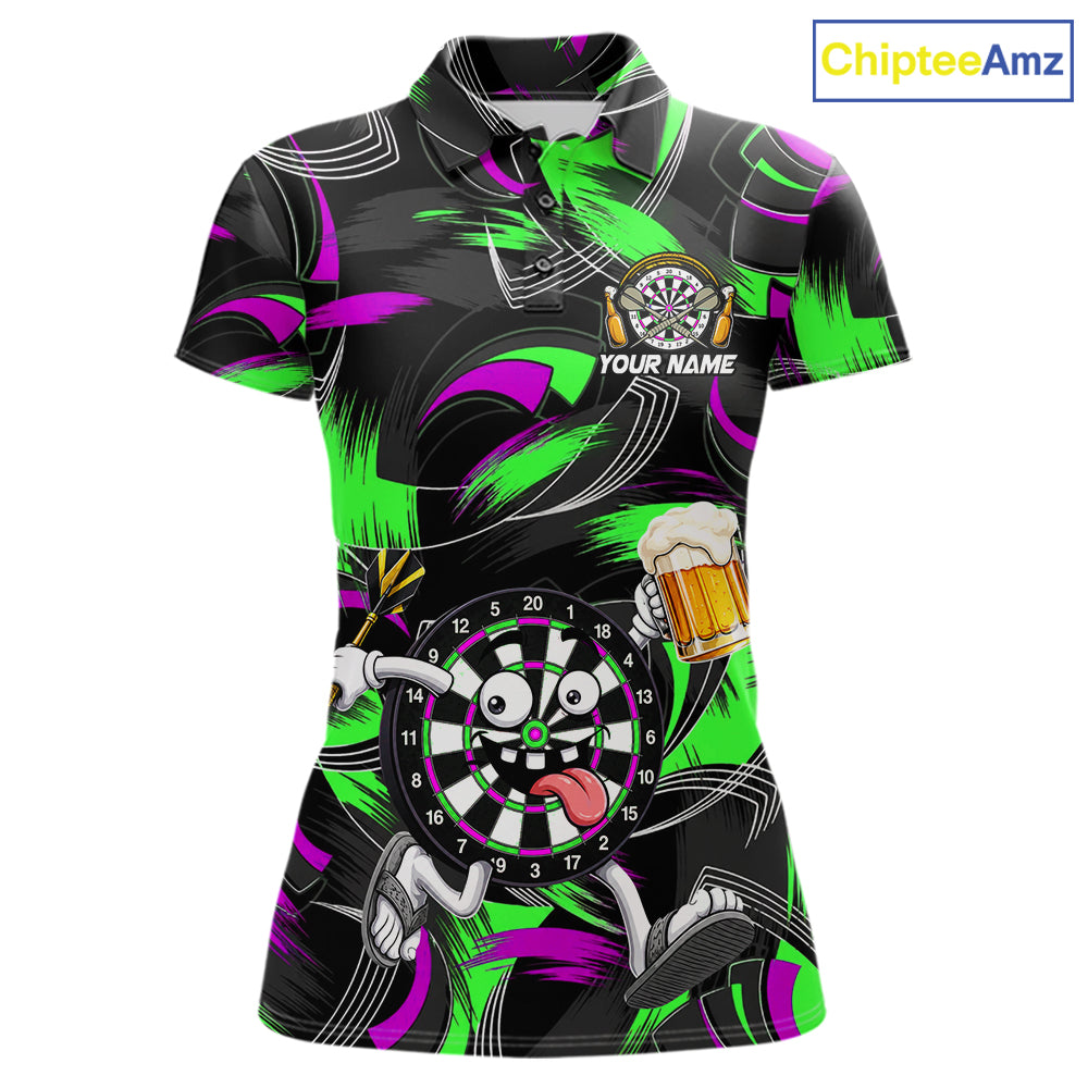 Purple And Green Paint Dartboard Funny Beer Darts Team Shirt For Women Custom Darts Polo 1/4-Zip Jersey NYN3990