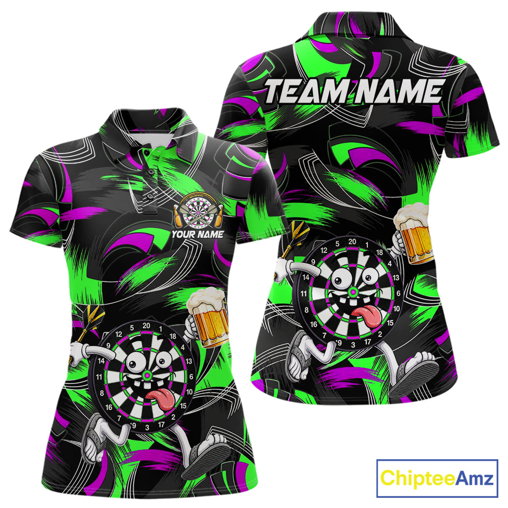 Purple And Green Paint Dartboard Funny Beer Darts Team Shirt For Women Custom Darts Polo 1/4-Zip Jersey NYN3990