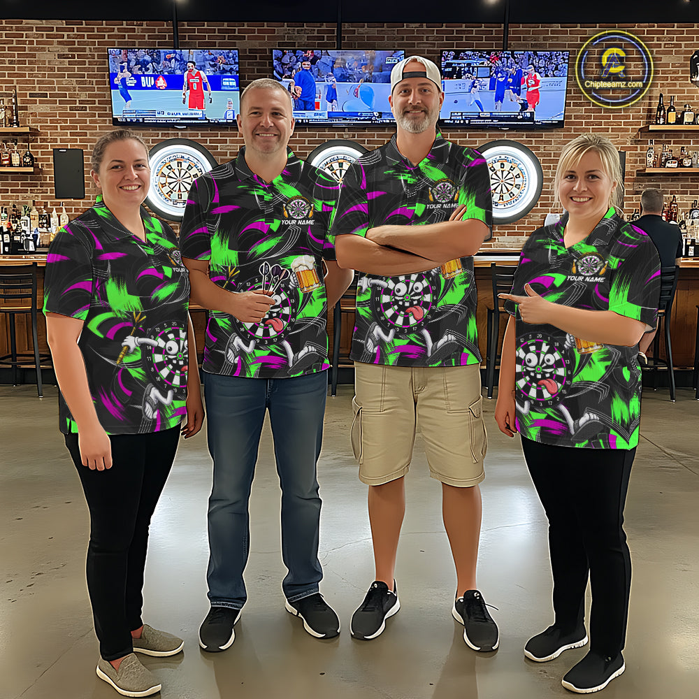 Purple And Green Paint Dartboard Funny Beer Darts Team Shirt For Women Custom Darts Polo 1/4-Zip Jersey NYN3990