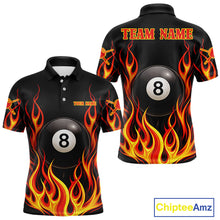 Load image into Gallery viewer, Personalized 8 Ball Fire Flame Pool Billiard Polo &amp; 1/4 Zip For Men Custom Flame Billiard Team Attire NYN3013