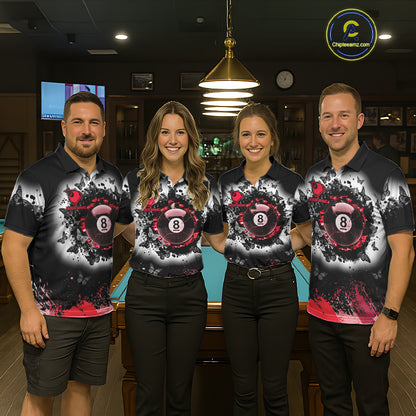 Black, White & Red Billiard 8 Ball Pool Shirt For Women Custom Butterfly Grunge Team Billiard Jersey NYN3439
