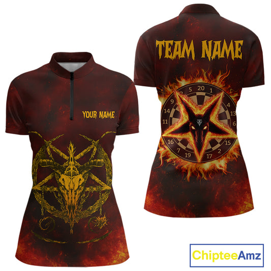 Flaming Dartboard & Wolf Custom Darts Quarter-Zip Shirt For Women - Darts Team Jersey NYN0720