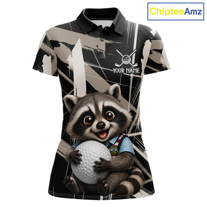 Womens Funny Cute Raccoon Women Golf Polo Shirts Custom Beige & Cream Brush Golf Team Outfit, Golf Gifts NYN3998
