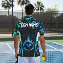 Load image into Gallery viewer, Custom Black Grunge Blue Flames Pickleball Ball Jerseys Men Pickleball Paddle Team Shirts NYN2160