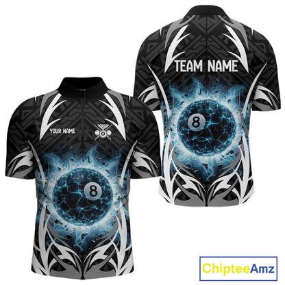 Lightning Blue 8 Ball Men Billiard Polo & 1/4-Zip Jersey Custom Tribal Pool Billiard Shirt NYN2415