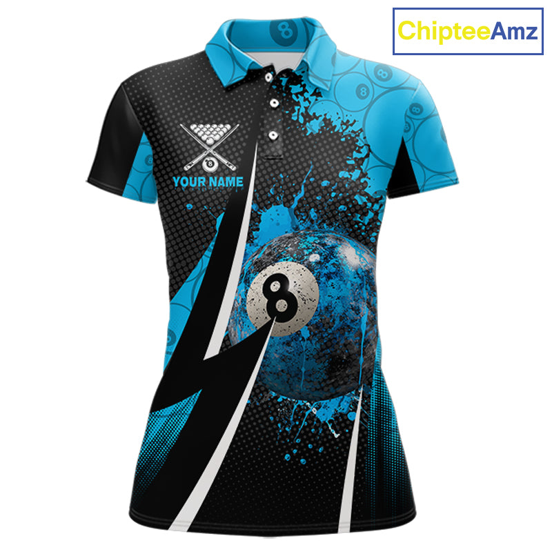 Blue Grunge 8 Ball Pool Team Shirt Personalized Women Billiard Polo & 1/4-Zip Attire Gifts NYN2419