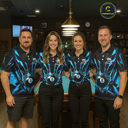 Black And Blue Crown 8 Ball Pool Polo & 1/4-Zip Shirt For Women Personalized Ball Billiard Gifts NYN2424