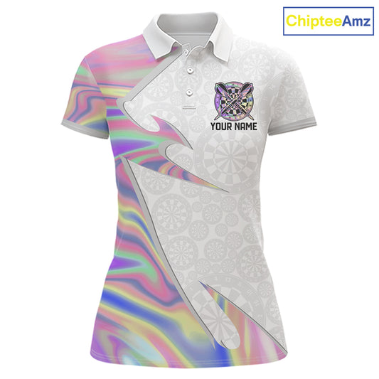 Personalized Pink Holographic Dartboard Pattern Women Darts Polo & 1/4-Zip Shirts Dart Team Jerseys NYN2811