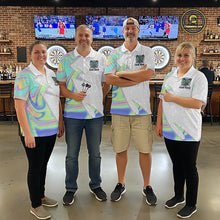 Load image into Gallery viewer, Personalized Green Blue Holographic Dartboard Pattern Women Darts Polo &amp; 1/4-Zip Shirts Dart Team Jerseys NYN2812
