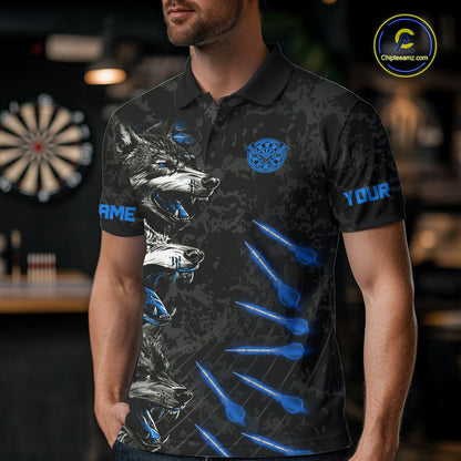 Custom Black And Blue Wolfs Grunge Dart Team Shirts For Men Outfits Dart Tournament Jerseys NYN4014