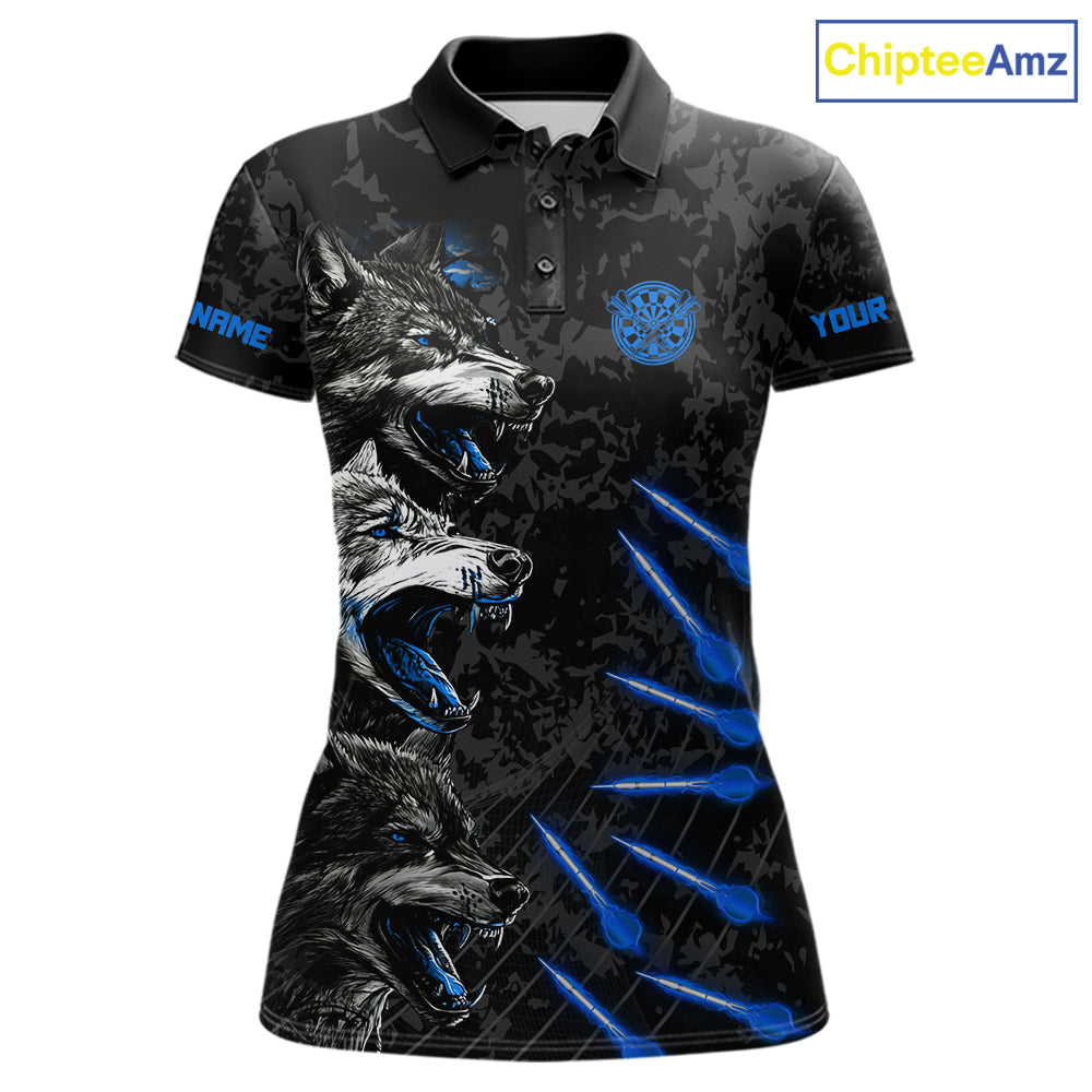 Custom Black And Blue Wolfs Grunge Dart Team Shirts For Women Outfits Dart Tournament Jerseys NYN4014