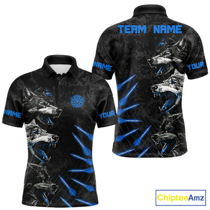 Custom Black And Blue Wolfs Grunge Dart Team Shirts For Men Outfits Dart Tournament Jerseys NYN4014