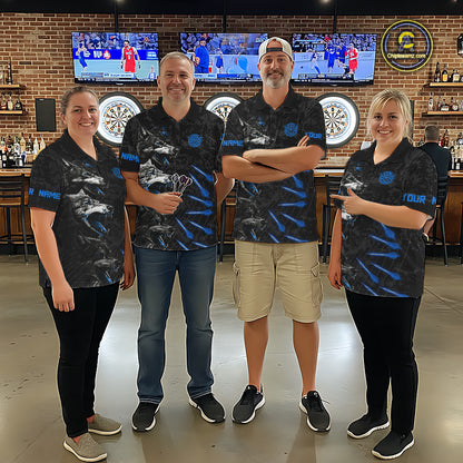 Custom Black And Blue Wolfs Grunge Dart Team Shirts For Men Outfits Dart Tournament Jerseys NYN4014