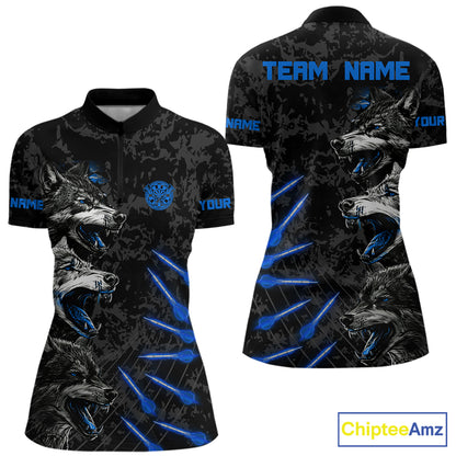 Custom Black And Blue Wolfs Grunge Dart Team Shirts For Women Outfits Dart Tournament Jerseys NYN4014
