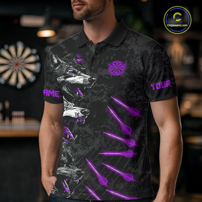Custom Black And Purple Wolfs Grunge Dart Team Shirts For Men Outfits Dart Tournament Jerseys NYN4015