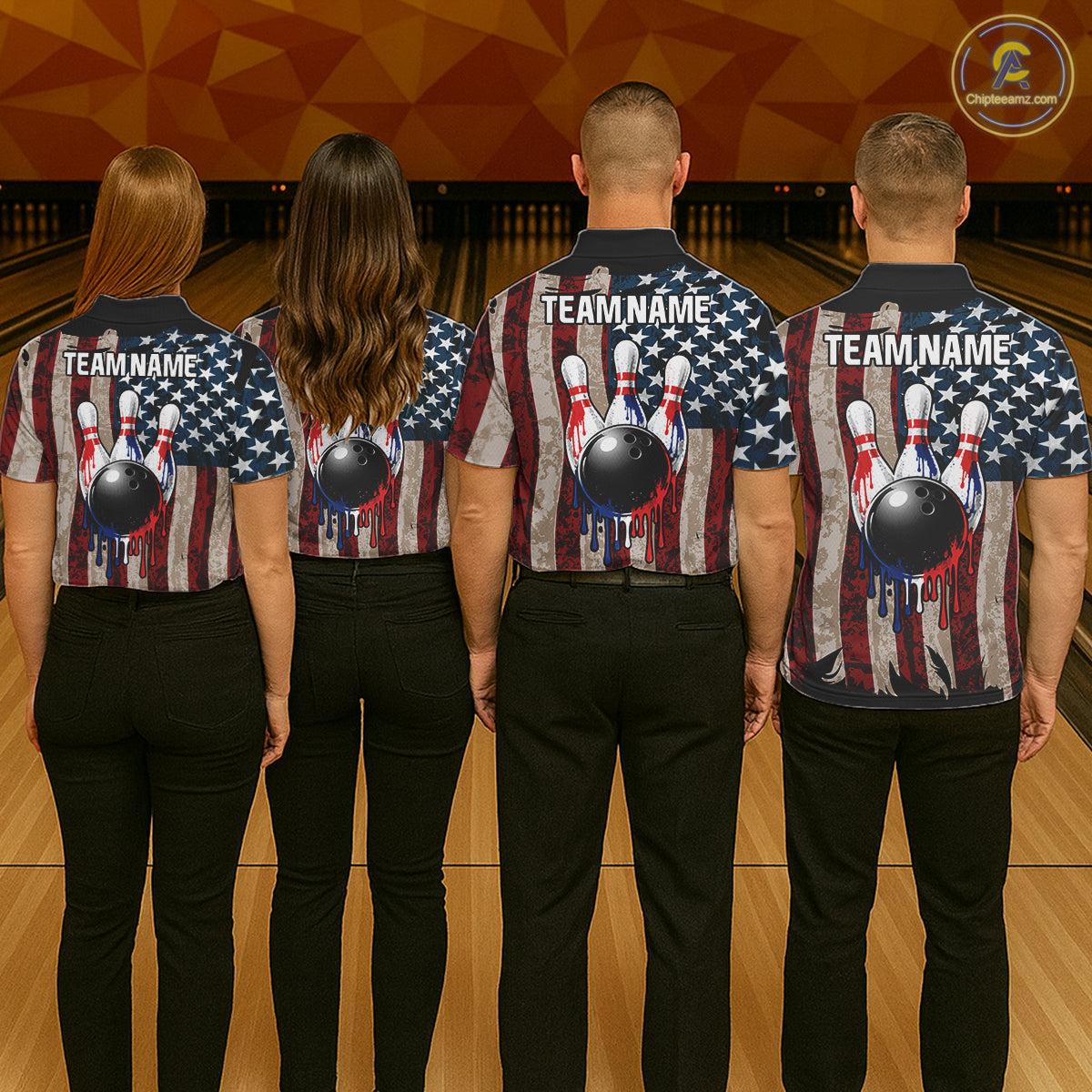 USA Flag Retro Patriot Bowling Team Shirt Custom Dripping Bowling Pins & Ball Mens Bowling Jersey NYN4019